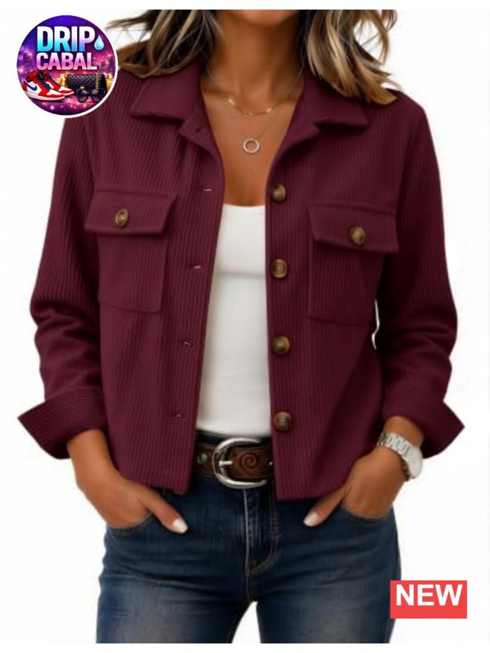 Corduroy Cropped Jacket Button Down Long Sleeve Shacket Casual